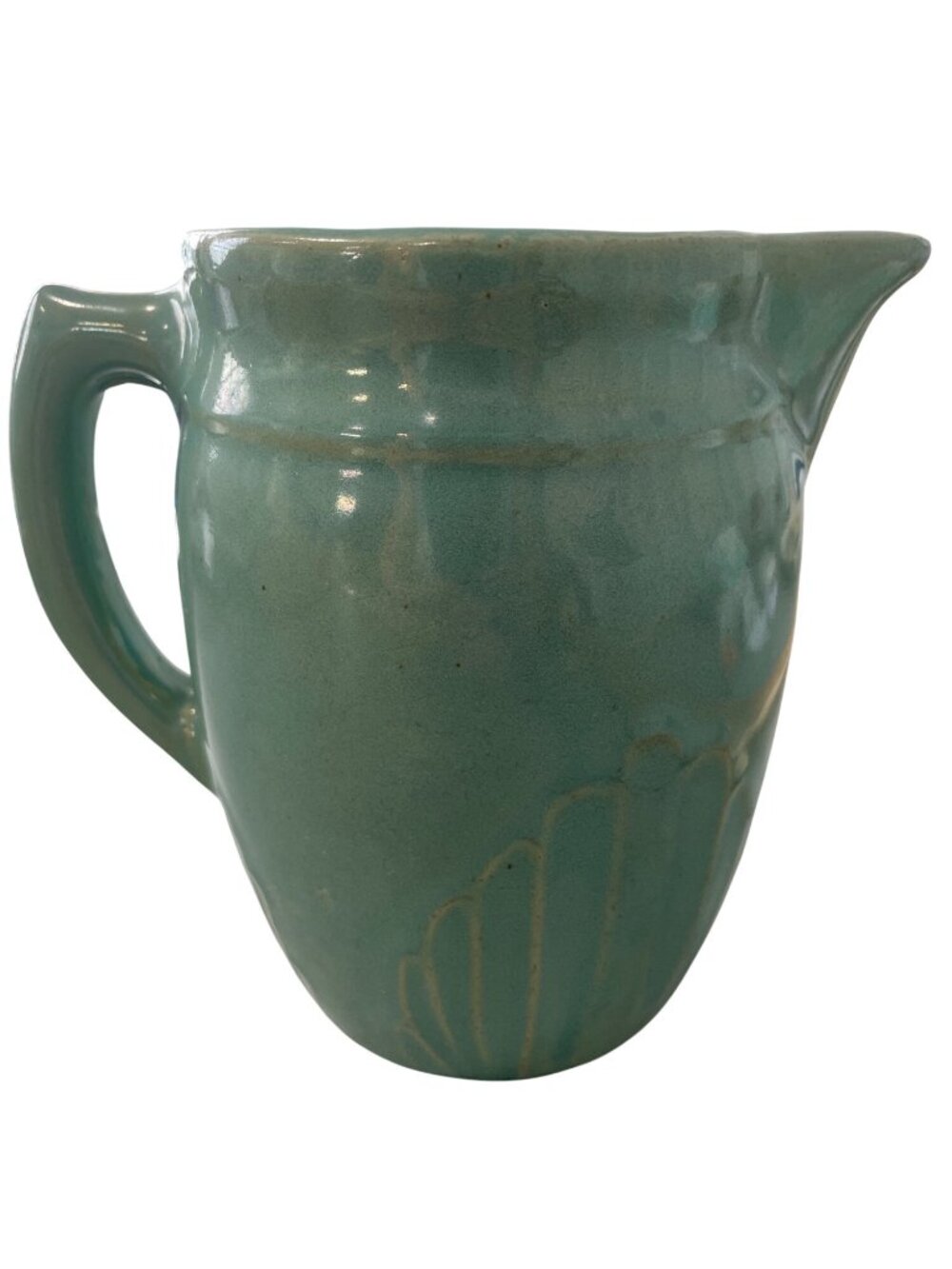 Vintage Monmouth Glaze Pitcher Handle Spout 6" Tall Turquoise Rustic Art Pottery